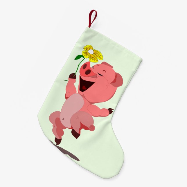 Calcetín Navideño Pequeño Navidades de cerdo felices haciendo cola (Frente (Colgado))