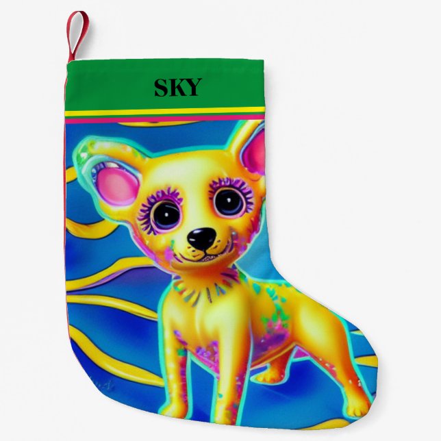 Calcetín Navideño Pequeño NAVIDADES de CHIHUAHUA alzándose con su nombre. (Anverso)