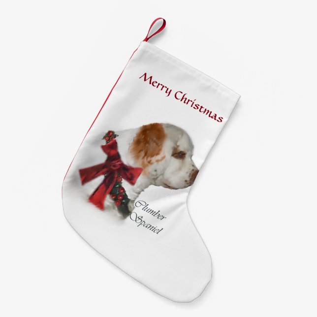 Calcetín Navideño Pequeño Navidades de Clumber Spaniel (Frente (Colgado))