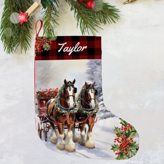 Calcetín Navideño Pequeño Navidades de Clydesdale personalizados cabalgando