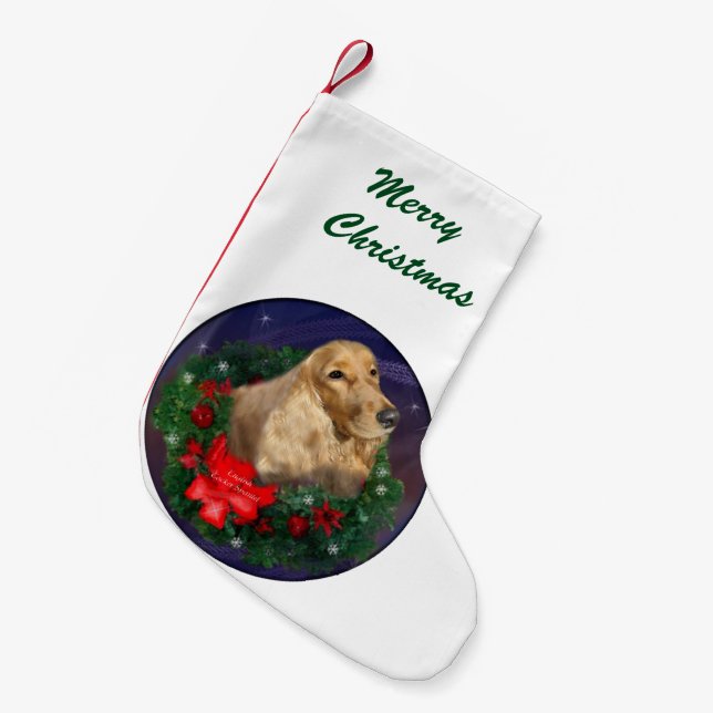 Calcetín Navideño Pequeño Navidades de Cocker Spaniel inglés (Frente (Colgado))