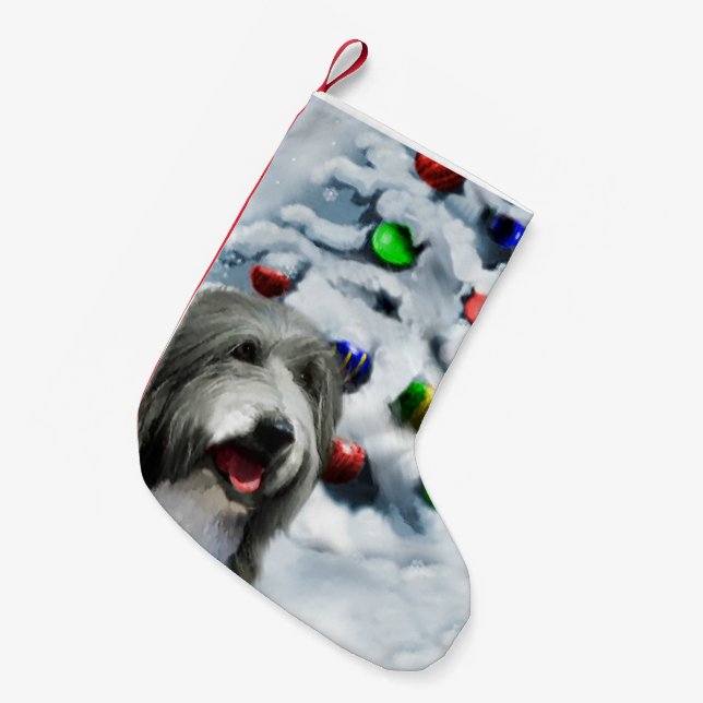 Calcetín Navideño Pequeño Navidades de Collie con barba (Frente (Colgado))