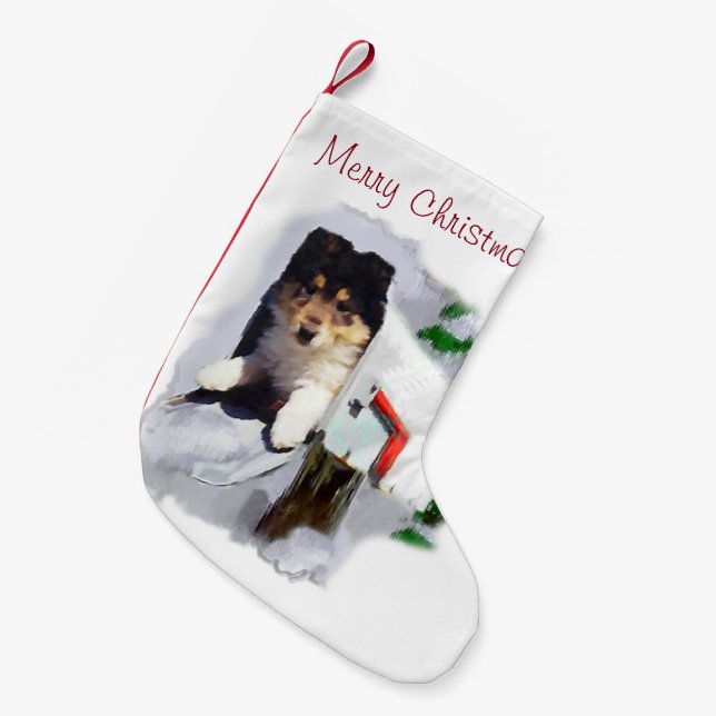 Calcetín Navideño Pequeño Navidades de Collie Puppy (Frente (Colgado))