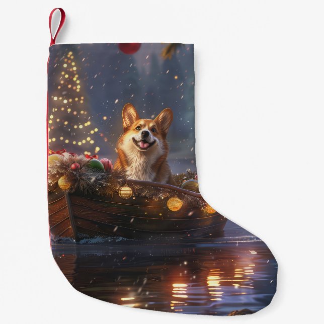 Calcetín Navideño Pequeño Navidades de Corgi Voyage festivo (Anverso)