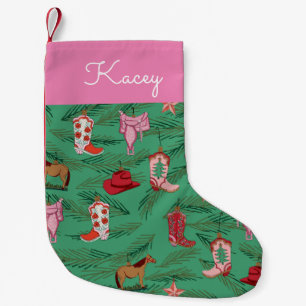 Calcetín Navideño Pequeño Navidades de Cowgirl rosados se paran