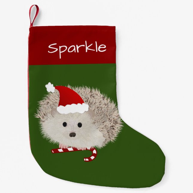 Calcetín Navideño Pequeño Navidades de Cute Mascota Hedgehog se levantan (Anverso)
