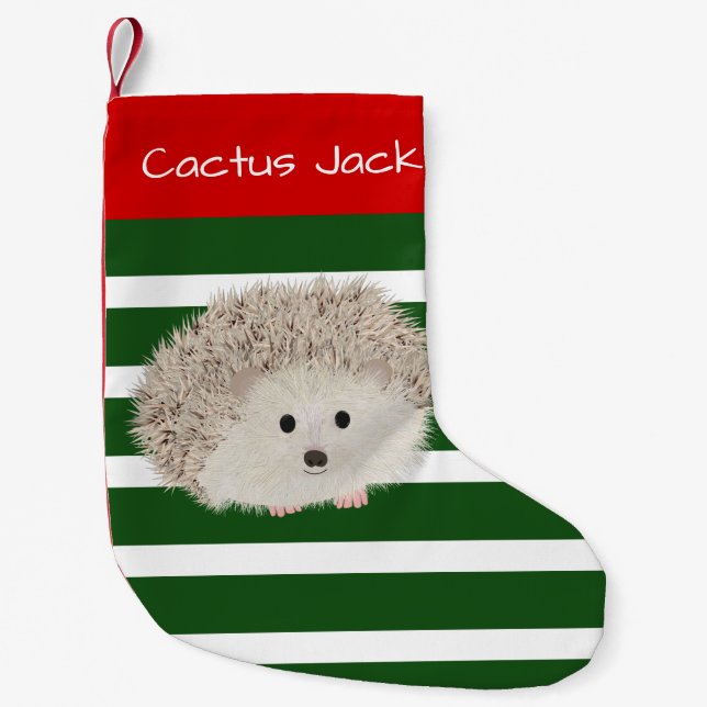 Calcetín Navideño Pequeño Navidades de Cute Mascota Hedgehog se levantan (Anverso)