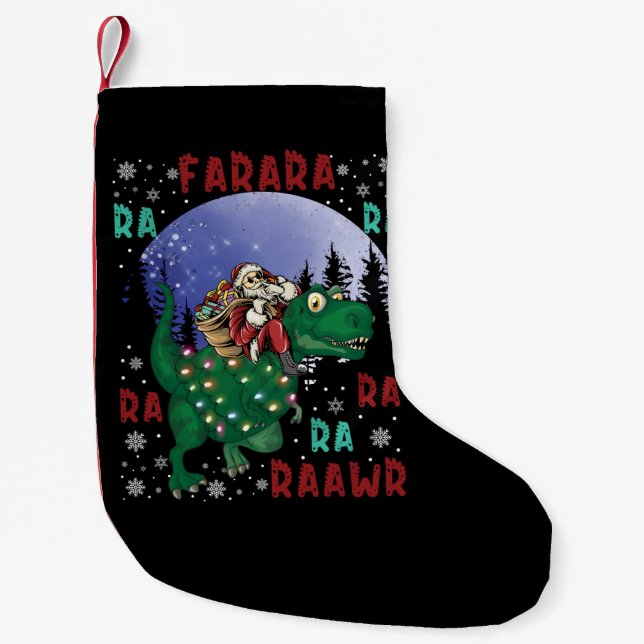 Calcetín Navideño Pequeño Navidades de Dinosaurios Santa Claus (Anverso)