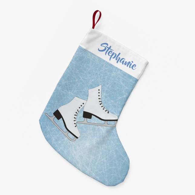 Calcetín Navideño Pequeño Navidades de diseño de patines de hielo (Frente (Colgado))