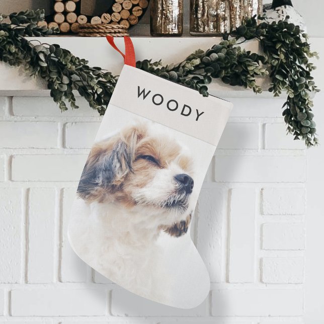 Calcetín Navideño Pequeño Navidades de Dog Photo | Nombre del Mascota mínimo (Subido por el creador)