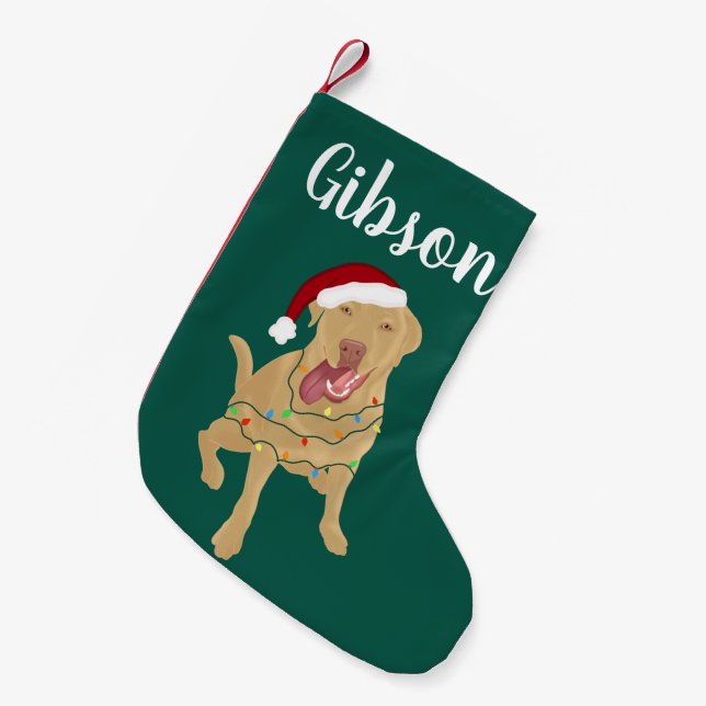 Calcetín Navideño Pequeño Navidades de Dudley Labrador personalizados (Frente (Colgado))