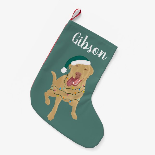 Calcetín Navideño Pequeño Navidades de Dudley Labrador personalizados (Frente (Colgado))