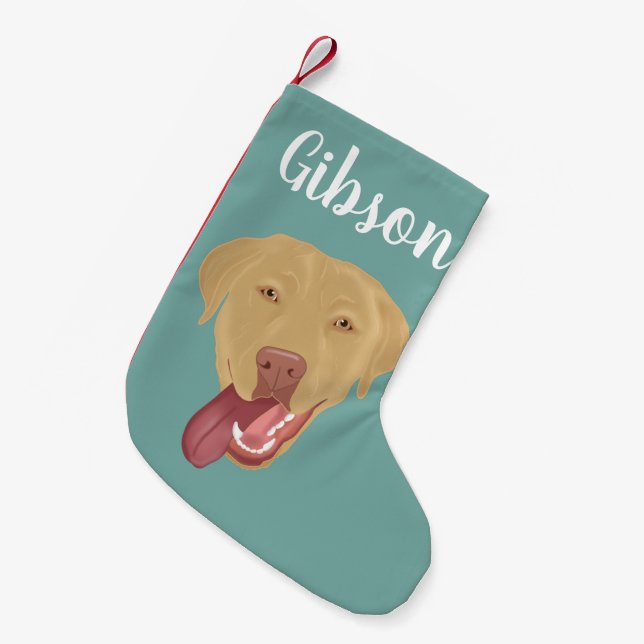 Calcetín Navideño Pequeño Navidades de Dudley Labrador personalizados (Frente (Colgado))
