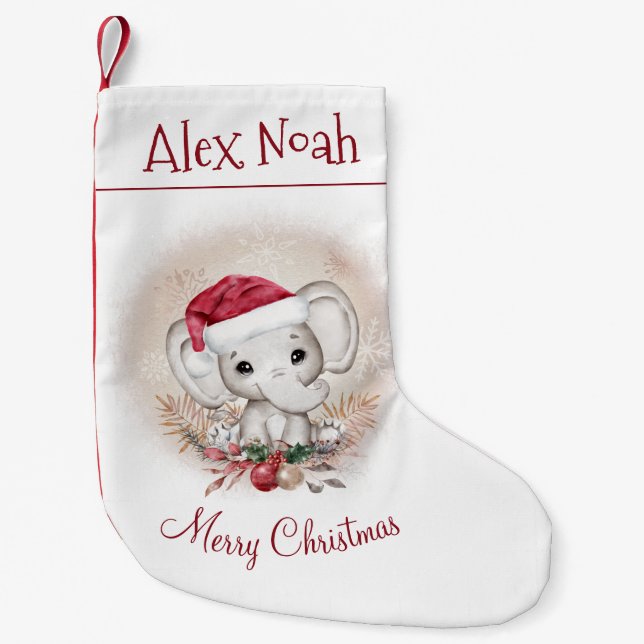 Calcetín Navideño Pequeño Navidades de elefantes malcriados y personalizados (Anverso)