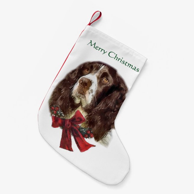 Calcetín Navideño Pequeño Navidades de English Springer Spaniel (Frente (Colgado))