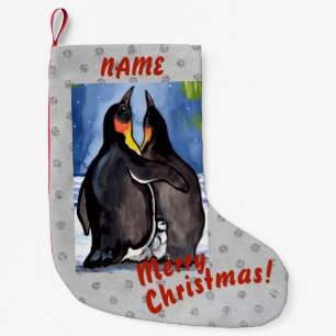 Calcetín Navideño Pequeño Navidades de familia pingüino con perfil personal