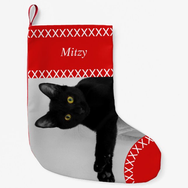 Calcetín Navideño Pequeño Navidades de fotografía del gato negro Mascota per (Anverso)