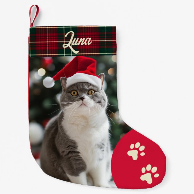 Calcetín Navideño Pequeño Navidades de fotos de gatos personalizados se reac (Anverso)