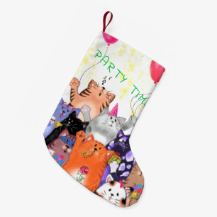 Calcetín Navideño Pequeño Navidades de gatos felices haciendo olas