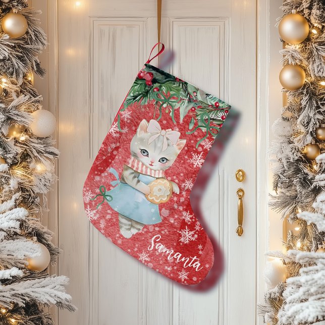 Calcetín Navideño Pequeño Navidades de gatos lindos de época (christmas stockings personalized,design your own stocking,vintage christmas stocking,cat cookies sto)