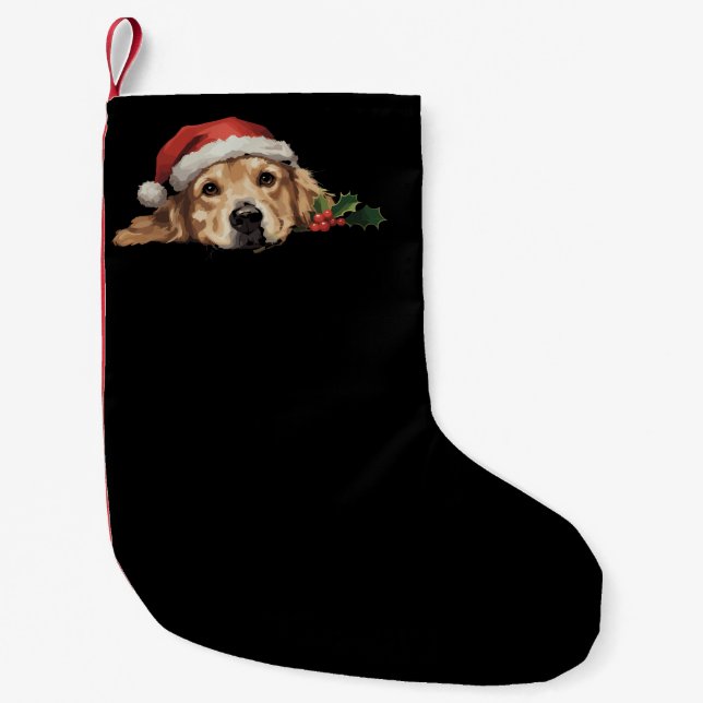 Calcetín Navideño Pequeño Navidades de Golden Retriever Santa Hat Dog (Anverso)