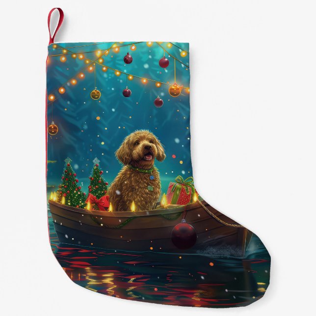 Calcetín Navideño Pequeño Navidades de Goldendoodle (Anverso)