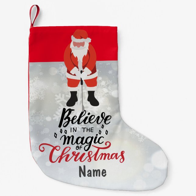 Calcetín Navideño Pequeño Navidades de golf Santa Claus Putting Snowflake (Anverso)