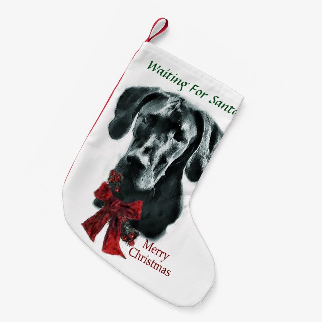 Calcetín Navideño Pequeño Navidades de Great Dane (Black) (Frente (Colgado))