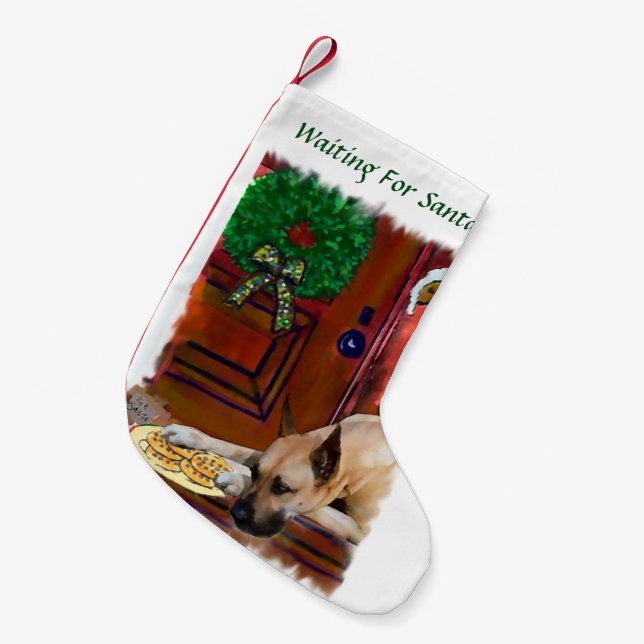 Calcetín Navideño Pequeño Navidades de Great Dane (Fawn) (Frente (Colgado))