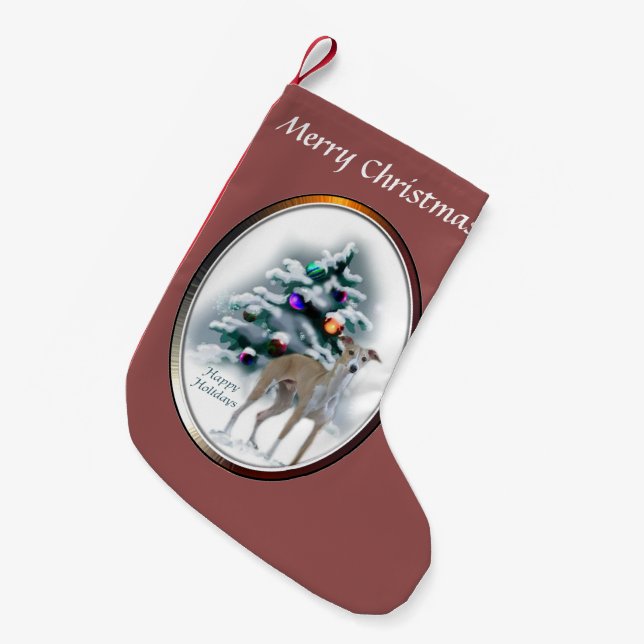 Calcetín Navideño Pequeño Navidades de Greyhound de Italia (Frente (Colgado))
