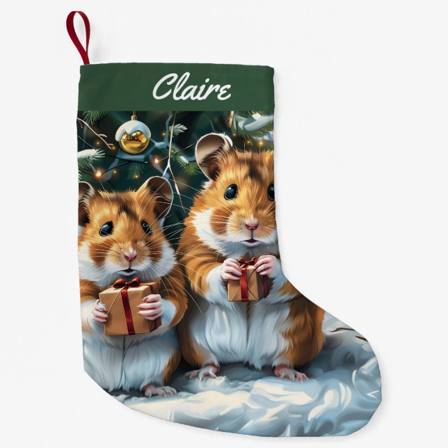 Calcetín Navideño Pequeño Navidades De Hamsters Con Regalos (Anverso)