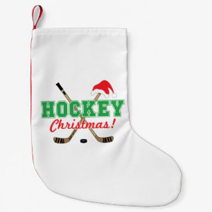 Calcetín Navideño Pequeño Navidades de hockey pegan a Santa Hat
