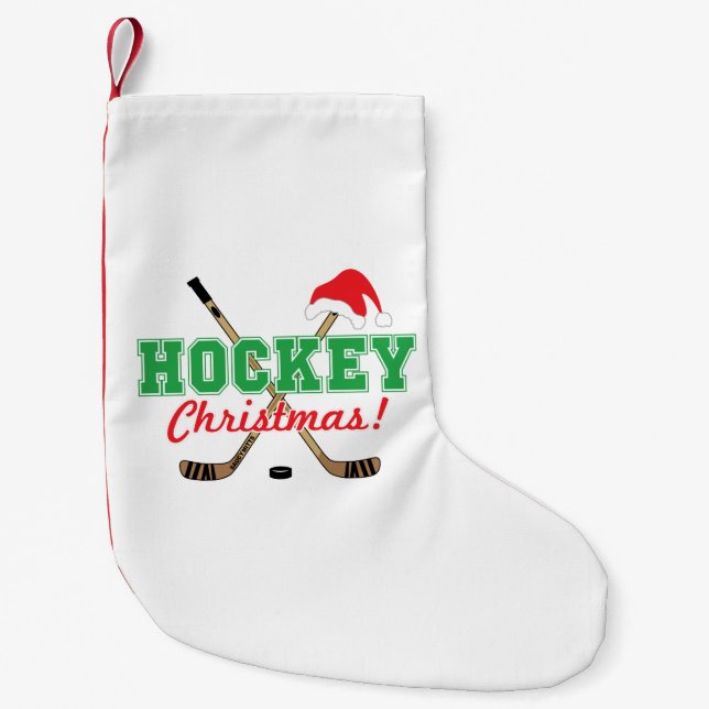 Calcetín Navideño Pequeño Navidades de hockey pegan a Santa Hat (Anverso)