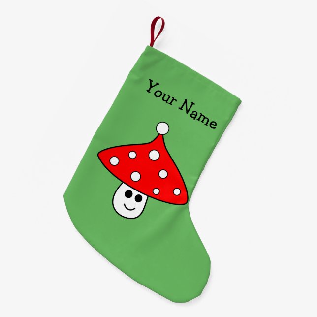 Calcetín Navideño Pequeño Navidades de hongos de Santa Hat descansando (Frente (Colgado))