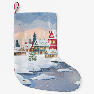 Calcetín Navideño Pequeño Navidades de invierno con casa cubierta de nieve