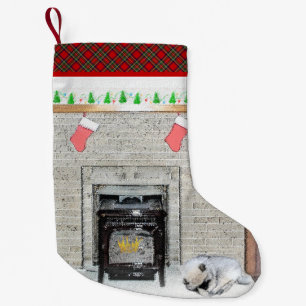 Calcetín Navideño Pequeño Navidades de Keeshond picotean perro con pintura d
