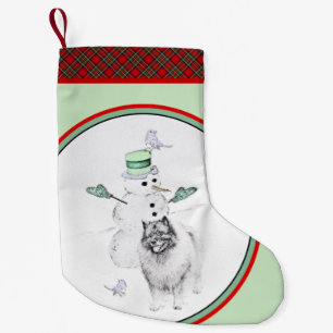 Calcetín Navideño Pequeño Navidades de Keeshond Snowman pinta arte de perro