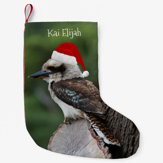 Calcetín Navideño Pequeño Navidades de Kookaburra Bird Red Santa Hat (Anverso)