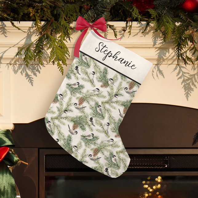 Calcetín Navideño Pequeño Navidades de la acuarela de Winter Chickadee Woodl (Subido por el creador)