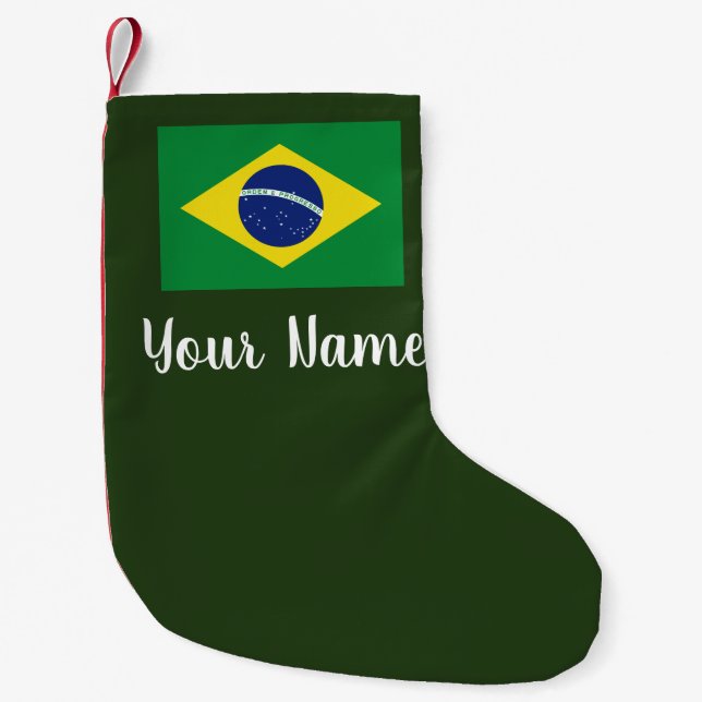 Calcetín Navideño Pequeño Navidades de la bandera brasileña personalizados (Anverso)