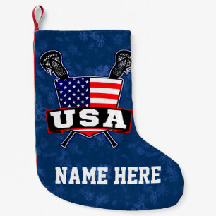 Calcetín Navideño Pequeño NAVIDADES de la bandera Lacrosse de Estados Unidos