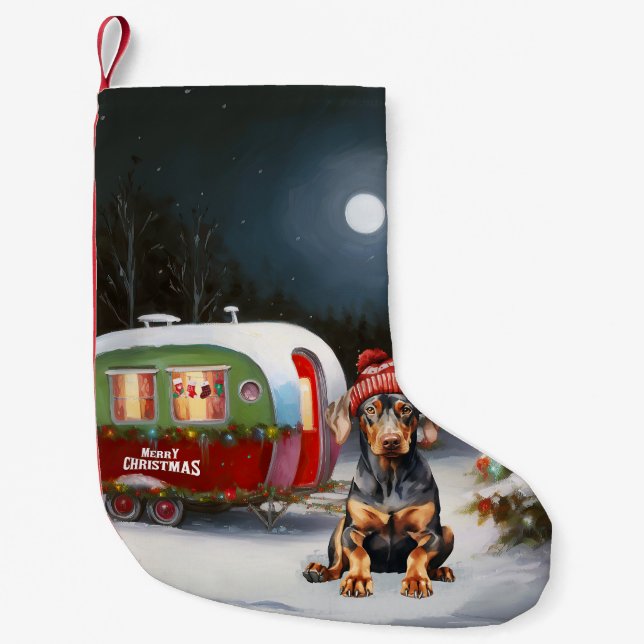 Calcetín Navideño Pequeño Navidades de la Caravana de Invierno Doberman Adve (Anverso)