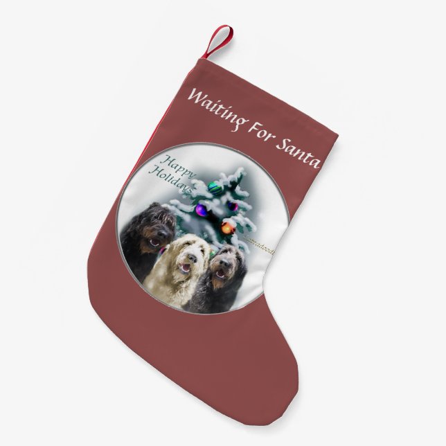 Calcetín Navideño Pequeño Navidades de Labradoodle Trio (Frente (Colgado))