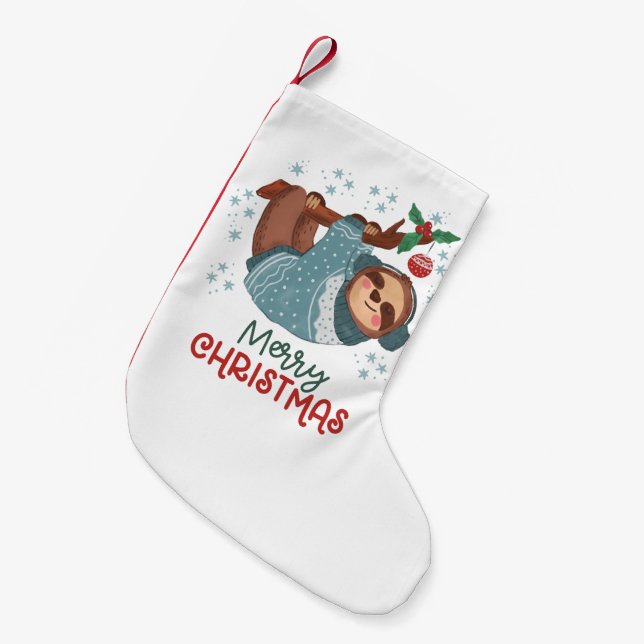 Calcetín Navideño Pequeño Navidades de Lazy Sloth (Frente (Colgado))