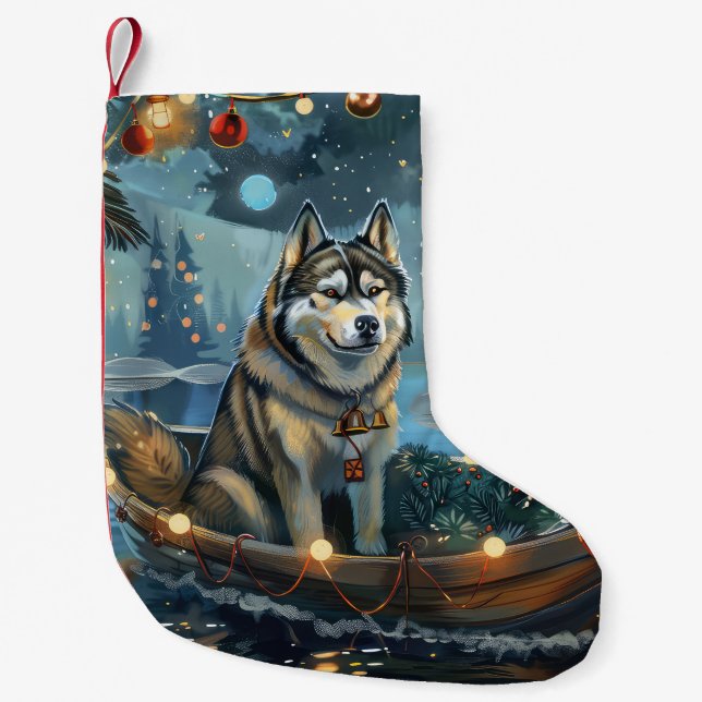 Calcetín Navideño Pequeño Navidades de Malamute de Alaska en un viaje festiv (Anverso)