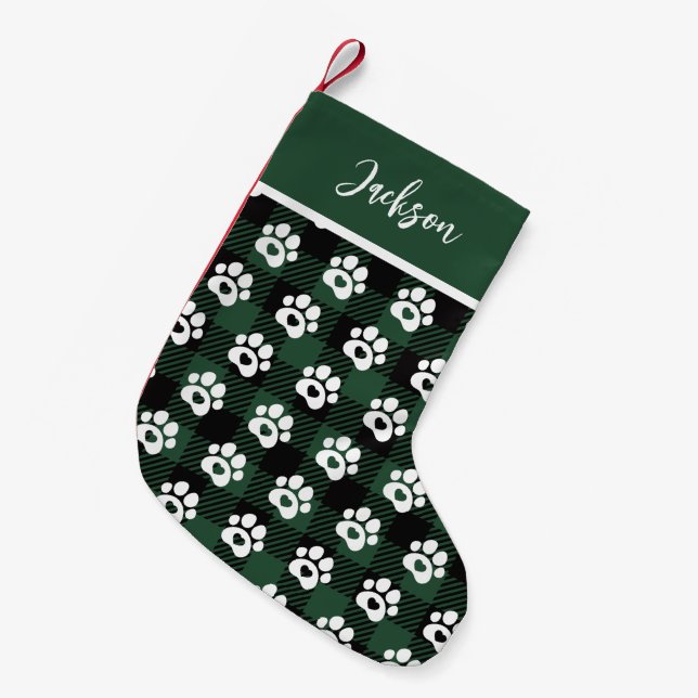 Calcetín Navideño Pequeño Navidades de mascota Dog Gingham (Frente (Colgado))