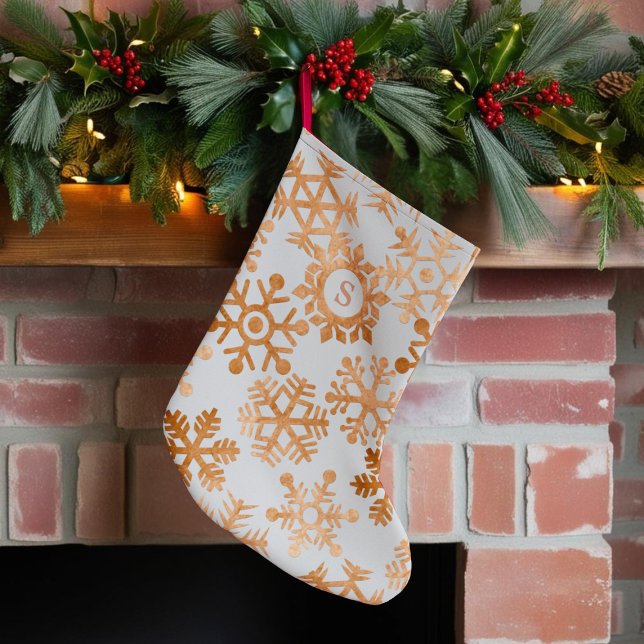 Calcetín Navideño Pequeño Navidades de monograma de copo de copo paro (Get ready to snuggle up by the fire with this charming snowflake stocking. Just add your initial)