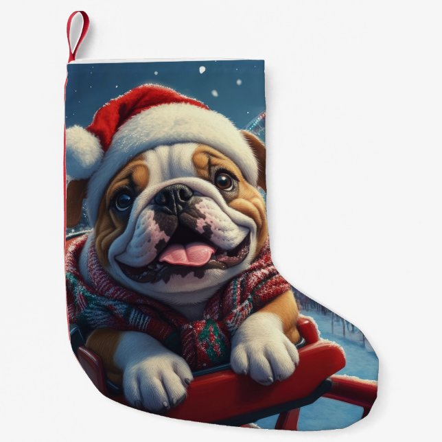 Calcetín Navideño Pequeño Navidades de montaña rusa de bulldog (Anverso)