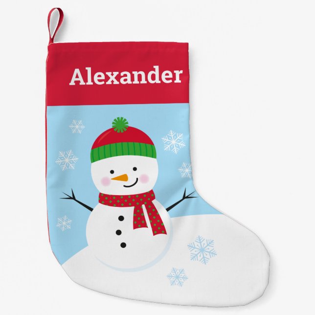 Calcetín Navideño Pequeño Navidades de muñecas de nieve personalizadas defie (Anverso)