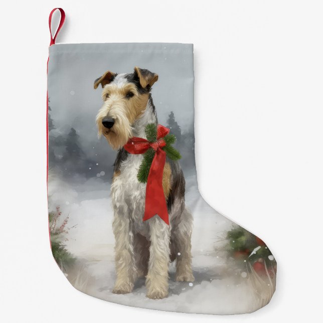 Calcetín Navideño Pequeño Navidades de Nieve en Wirefox Terrier Dog (Anverso)